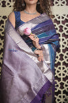 Shubh Lakshmi 2.0 ~ Handloom High Quality Pure Soft Silk Saree in Shades Of Blue (Silk Mark Certified)