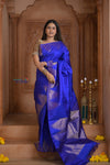 Shubh Lakshmi ~ Handloom Pure Silk Kanjivaram Temple Border Saree in Marine Blue (Silk Mark Certified)