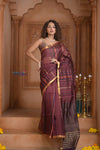 Shubh Lakshmi ~ Handloom Cotton Silk Saree in Maroon and Brown