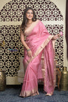 Shubh Lakshmi 2.0 ~ Handloom High Quality Pure Soft Silk Saree in Powder Pink (Silk Mark Certified)