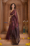 Shubh Lakshmi ~ Handloom Cotton Silk Saree in Maroon and Brown