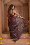 Shubh Lakshmi ~ Handloom Cotton Silk Saree in Maroon and Brown