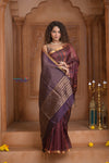 Shubh Lakshmi ~ Handloom Cotton Silk Saree in Maroon and Brown