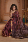 Shubh Lakshmi ~ Handloom Cotton Silk Saree in Maroon and Brown