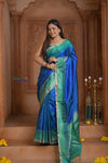 Shubh Lakshmi ~ Handloom High Quality Pure Soft Silk Saree in Ocean Blue and Green (Silk Mark Certified)