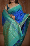 Shubh Lakshmi ~ Handloom High Quality Pure Soft Silk Saree in Ocean Blue and Green (Silk Mark Certified)