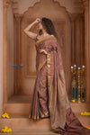 Shubh Lakshmi ~ Handloom Pure Mysore Silk Crepe Crushed Saree in Slaked Brown (Silk Mark Certified)