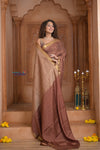 Shubh Lakshmi ~ Handloom Pure Mysore Silk Crepe Crushed Saree in Slaked Brown (Silk Mark Certified)