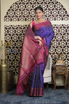 Shubh Lakshmi 2.0 ~ Handloom High Quality Pure Soft Silk Saree in Marine Blue and Maroon (Silk Mark Certified)