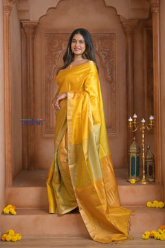 Shubh Lakshmi ~ Handloom High Quality Pure Soft Silk Saree in Shades of Yellow (Silk Mark Certified)