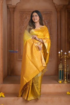 Shubh Lakshmi ~ Handloom High Quality Pure Soft Silk Saree in Shades of Yellow (Silk Mark Certified)
