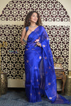 Shubh Lakshmi 2.0 ~ Handloom Pure Silk Kora Saree in Ink Blue (Silk Mark Certified)
