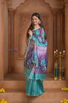 Shubh Lakshmi ~ Handloom Matka Tussar Silk Saree with Floral Handpaint in Sky Blue