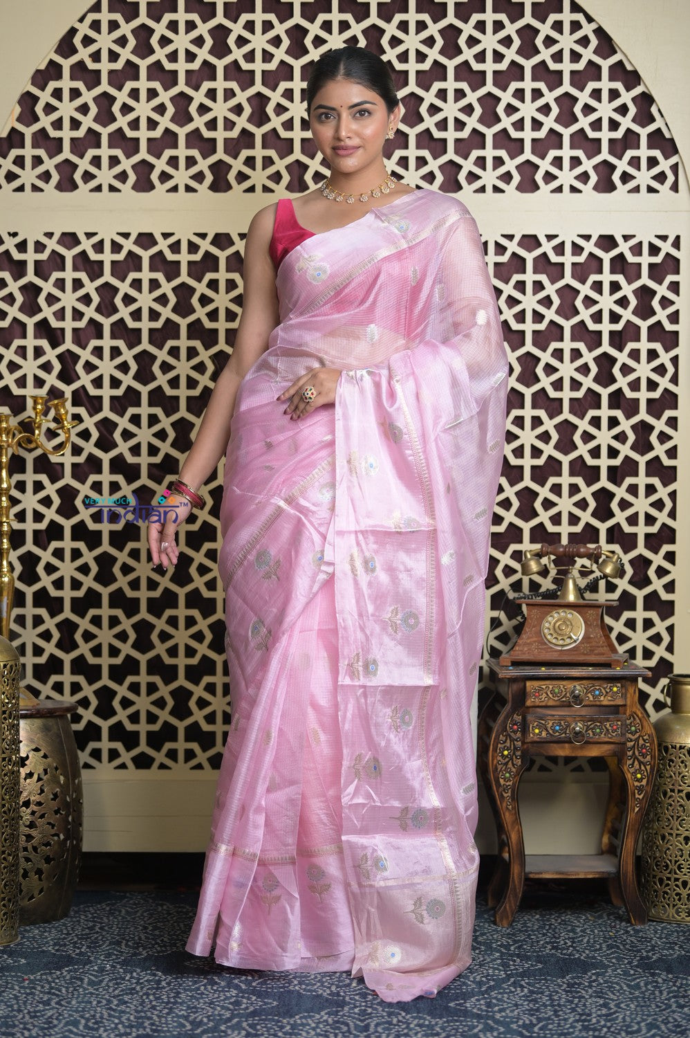 Shubh Lakshmi 2.0 ~ Designer Handloom Pure Tussar Kota Silk Saree with Diamond Pattern in Soft Lilac