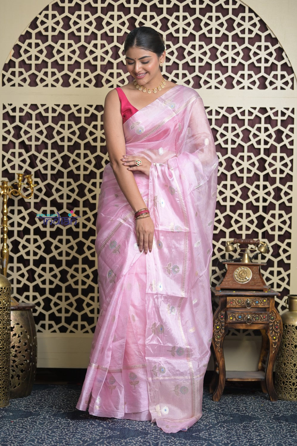 Shubh Lakshmi 2.0 ~ Designer Handloom Pure Tussar Kota Silk Saree with Diamond Pattern in Soft Lilac