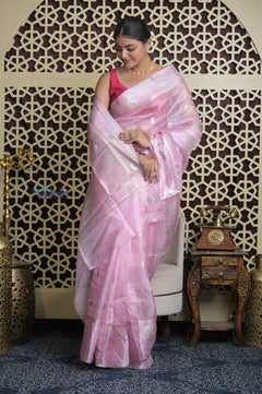 Shubh Lakshmi 2.0 ~ Designer Handloom Pure Tussar Kota Silk Saree with Diamond Pattern in Soft Lilac