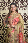 Shubh Lakshmi 2.0 ~ Handloom High Quality Pure Tussar Kota Saree in Pantone Olive (Silk Mark Certified)