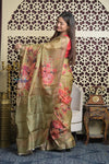 Shubh Lakshmi 2.0 ~ Handloom High Quality Pure Tussar Kota Saree in Pantone Olive (Silk Mark Certified)
