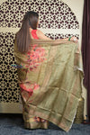 Shubh Lakshmi 2.0 ~ Handloom High Quality Pure Tussar Kota Saree in Pantone Olive (Silk Mark Certified)