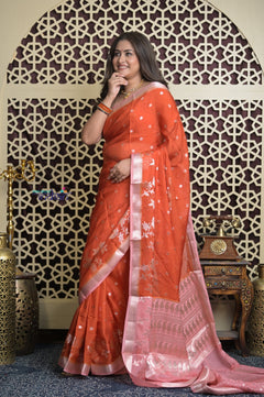 Shubh Lakshmi 2.0 ~ Handloom High Quality Pure Kota Silk Saree in Cerulean Red (Silk Mark Certified)