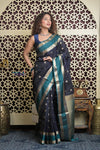 Shubh Lakshmi 2.0 ~ Handloom High Quality Pure Soft Silk Saree in Blue (Silk Mark Certified)