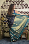 Shubh Lakshmi 2.0 ~ Handloom High Quality Pure Soft Silk Saree in Blue (Silk Mark Certified)