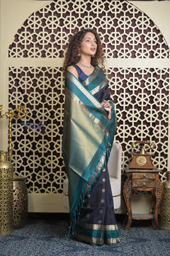 Shubh Lakshmi 2.0 ~ Handloom High Quality Pure Soft Silk Saree in Blue (Silk Mark Certified)