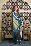 Shubh Lakshmi 2.0 ~ Handloom High Quality Pure Soft Silk Saree in Blue (Silk Mark Certified)