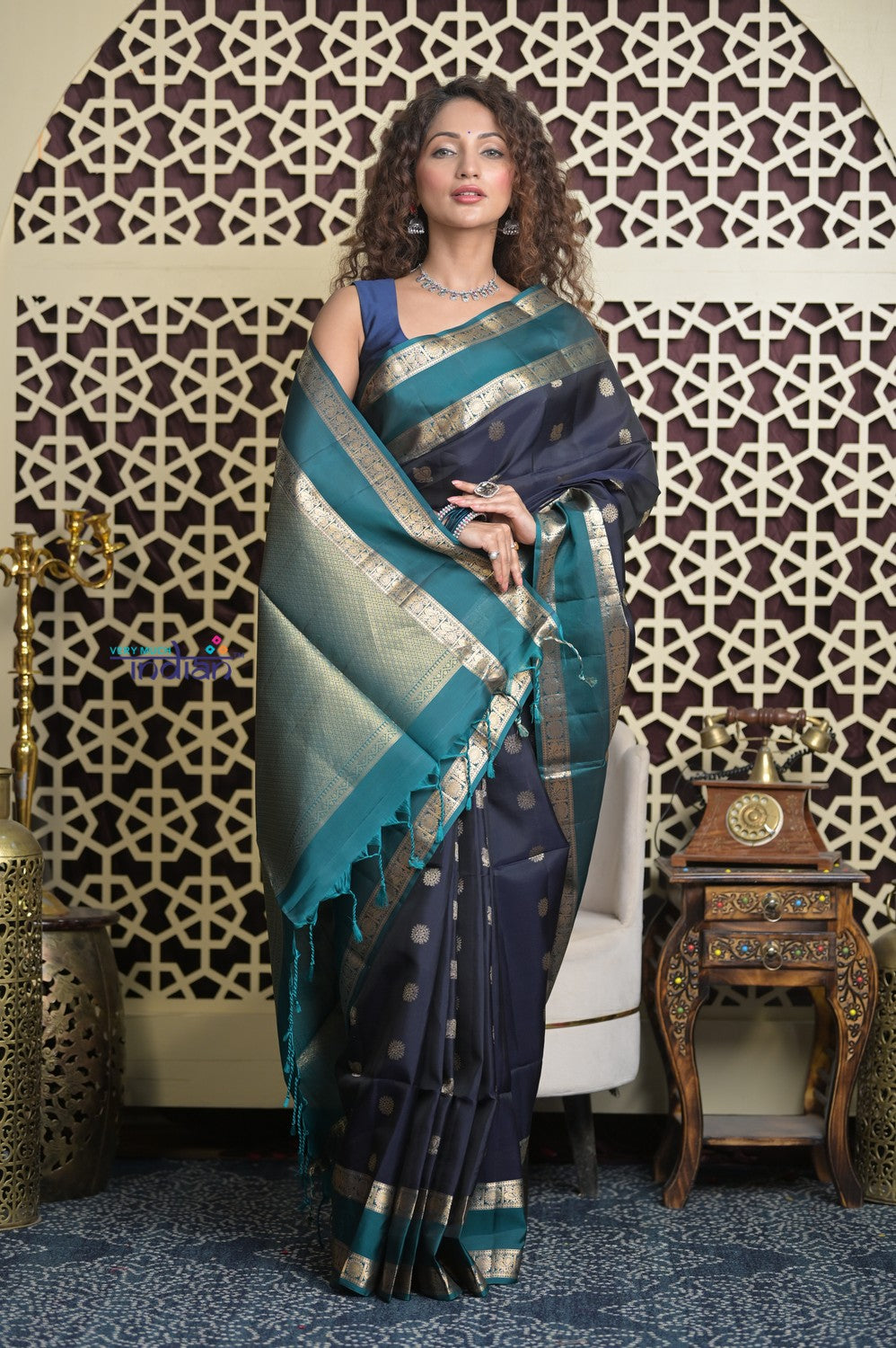 Shubh Lakshmi 2.0 ~ Handloom High Quality Pure Soft Silk Saree in Blue (Silk Mark Certified)