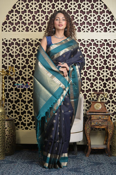 Shubh Lakshmi 2.0 ~ Handloom High Quality Pure Soft Silk Saree in Blue (Silk Mark Certified)