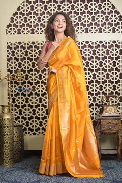 Shubh Lakshmi 2.0 ~ Handloom Banarasi High Quality Pure Katan Silk Saree in First Light Yellow (Silk Mark Certified)