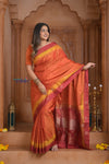 Shubh Lakshmi ~ Handloom High Quality Pure Soft Silk Saree in Orange and Pink (Silk Mark Certified)