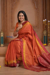 Shubh Lakshmi ~ Handloom High Quality Pure Soft Silk Saree in Orange and Pink (Silk Mark Certified)