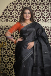 Shubh Lakshmi 2.0 ~ Handloom High Quality Pure Silk Saree in Black and Orange (Silk Mark Certified)