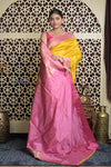 Shubh Lakshmi 2.0 ~ Handloom High Quality Pure Katan Silk Saree in Yellow Rose and Pink (Silk Mark Certified)