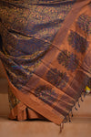 Shubh Lakshmi ~ Handloom Pure Silk Pahmina Saree in Dark Blue with Orange (Silk Mark Certified)