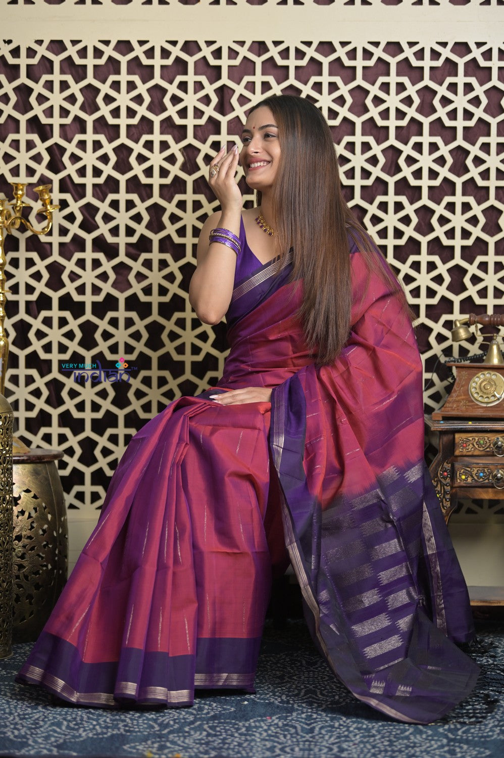 Shubh Lakshmi 2.0 ~ Handloom High Quality Pure Silk Saree in Maroon and Purple (Silk Mark Certified)