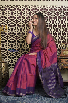 Shubh Lakshmi 2.0 ~ Handloom High Quality Pure Silk Saree in Maroon and Purple (Silk Mark Certified)