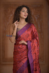Shubh Lakshmi ~ Handloom Pure Silk Pahmina Saree in Red and Purple (Silk Mark Certified)
