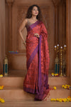 Shubh Lakshmi ~ Handloom Pure Silk Pahmina Saree in Red and Purple (Silk Mark Certified)