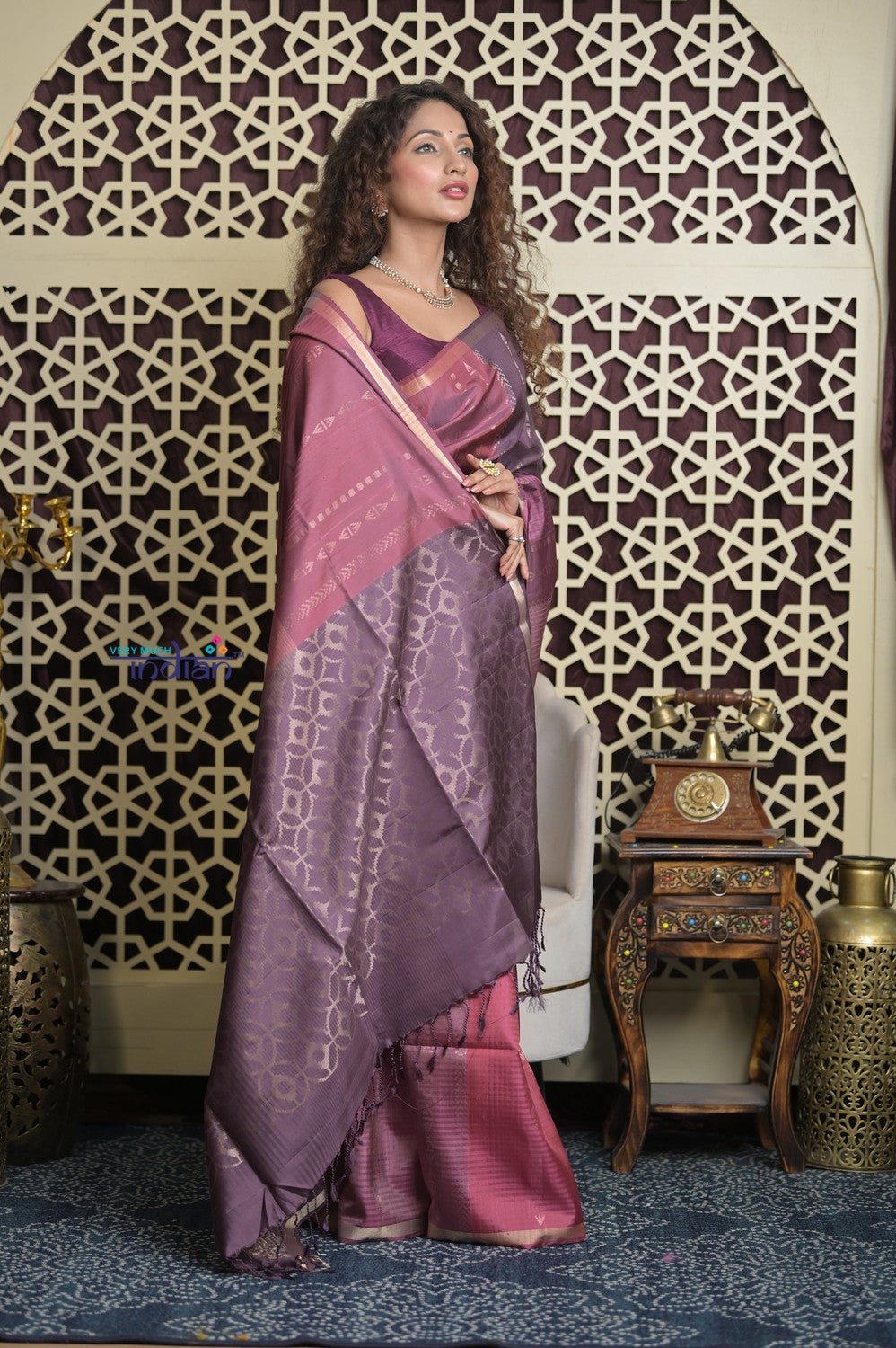 Shubh Lakshmi 2.0 ~ Handloom High Quality Pure Soft Silk Saree in Shades of Mauve Pink and Purple  (Silk Mark Certified)