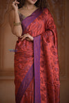 Shubh Lakshmi ~ Handloom Pure Silk Pahmina Saree in Red and Purple (Silk Mark Certified)