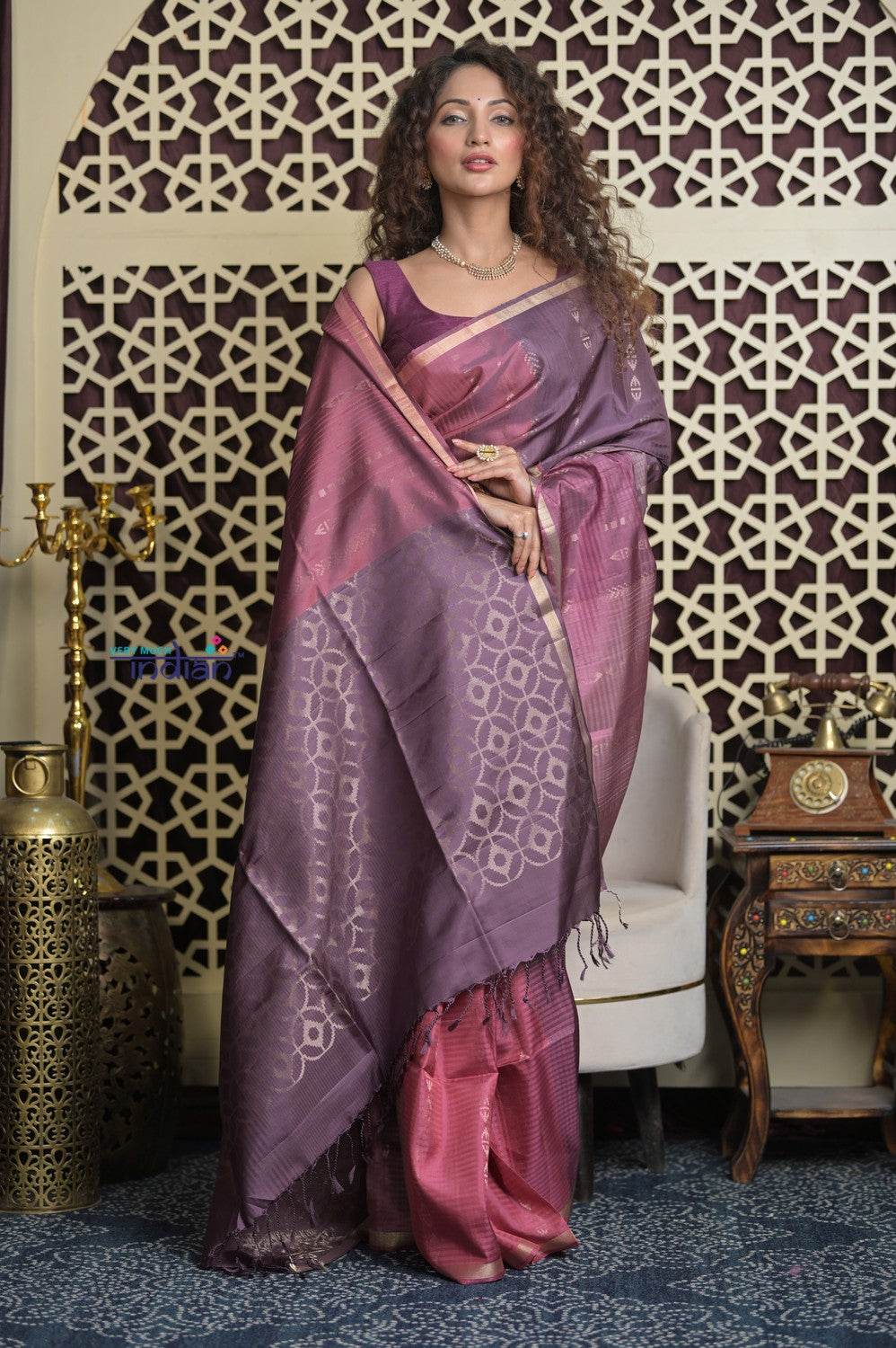 Shubh Lakshmi 2.0 ~ Handloom High Quality Pure Soft Silk Saree in Shades of Mauve Pink and Purple  (Silk Mark Certified)