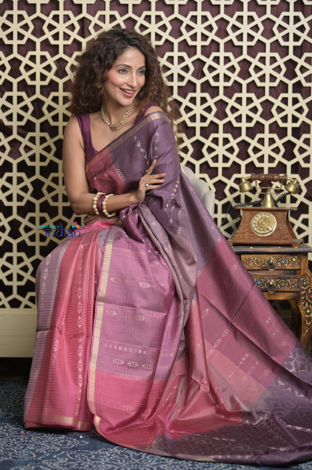 Shubh Lakshmi 2.0 ~ Handloom High Quality Pure Soft Silk Saree in Shades of Mauve Pink and Purple  (Silk Mark Certified)