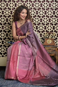 Shubh Lakshmi 2.0 ~ Handloom High Quality Pure Soft Silk Saree in Shades of Mauve Pink and Purple  (Silk Mark Certified)