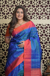 Shubh Lakshmi 2.0 ~ Handloom High Quality Pure Soft Silk Saree in Azure Blue and Red  (Silk Mark Certified)