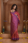 Shubh Lakshmi ~ Handloom Pure Silk Pahmina Saree in Red and Purple (Silk Mark Certified)