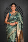 Virasat ~ Exclusive! Handloom Pure Tissue Silk Saree ~ Sea Green Gold