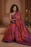 Shubh Lakshmi ~ Handloom Pure Silk Pahmina Saree in Red and Purple (Silk Mark Certified)