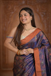 Shubh Lakshmi ~ Handloom Pure Silk Pahmina Saree in Dark Purple with Orange (Silk Mark Certified)